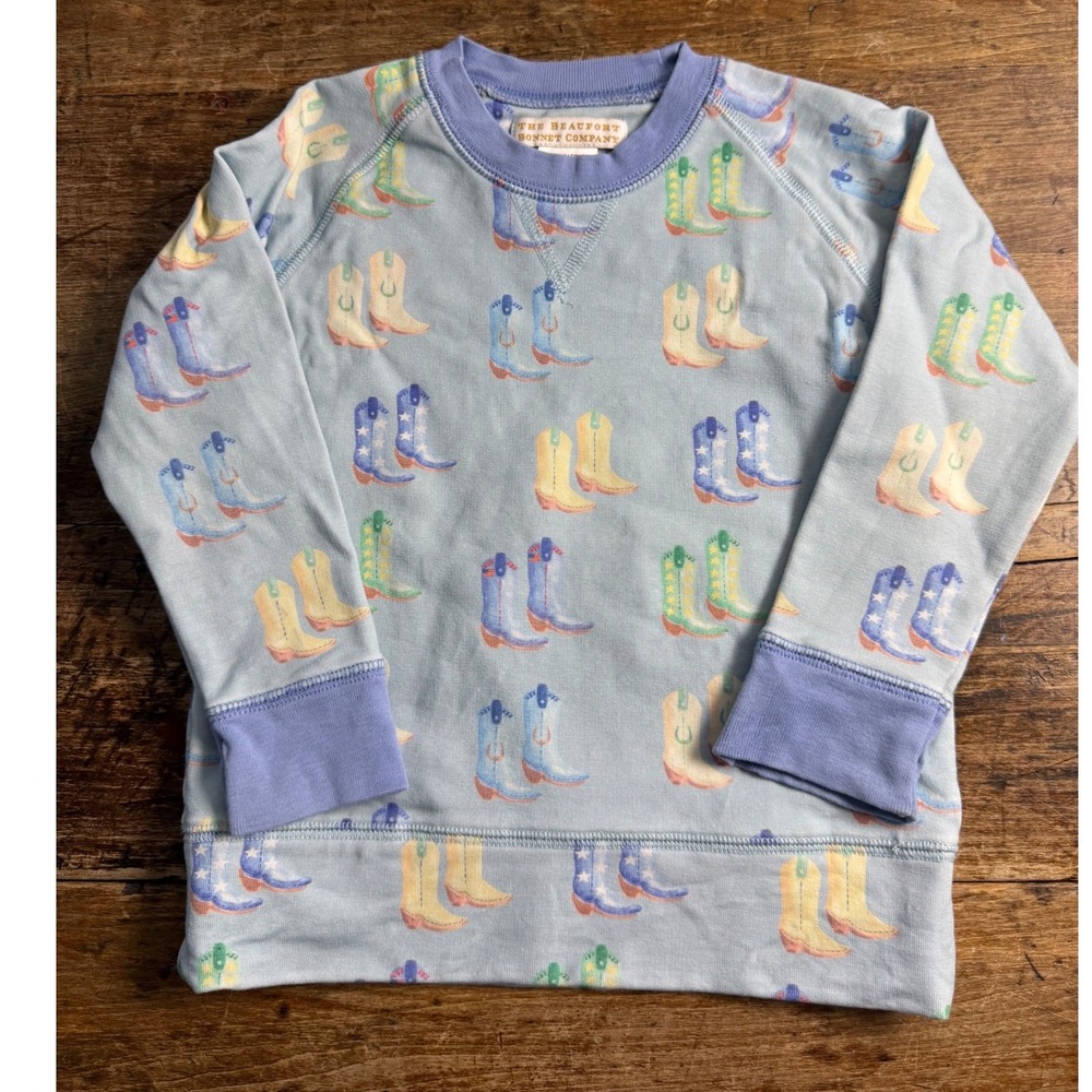 The Beaufort Bonnet Company Cowboy Boot Print Sweatshirt Blue 2T Toddler Boys